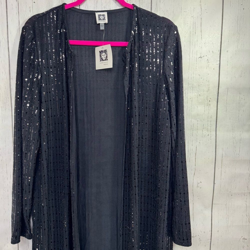 Anne Klein Black Sequin Longline Duster Cardigan NWT Evening Glam Holiday Party - Picture 4 of 16
